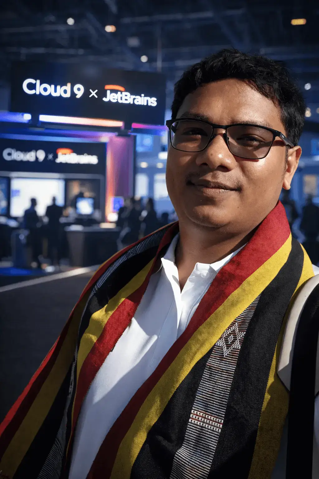 Selfie in front of the event booth